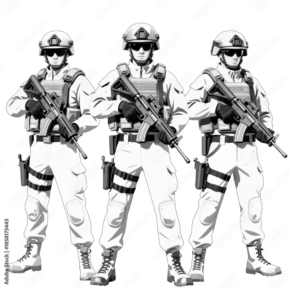 Fototapeta premium Tactical Soldiers in Military Gear Illustration
