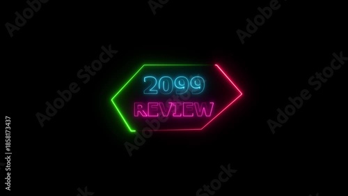 2099 review neon text animation. Business financial management platform background 4k video.