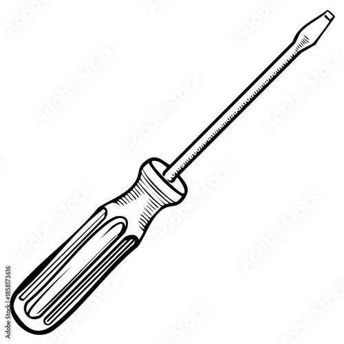 Classic Flathead Screwdriver Tool Illustration with Striped Handle