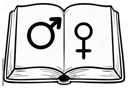 Open Book Displays Male and Female Gender Symbols in Black and White