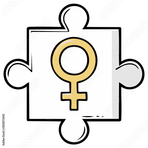 Feminine empowerment symbol puzzle piece illustration representing equality and women's issues for social change and solution finding