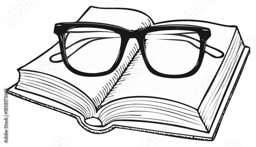 Open book and eyeglasses illustration