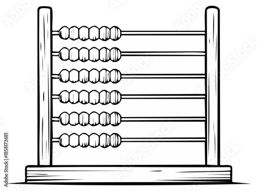 Line drawing of an abacus counting tool for math education, learning and business calculations