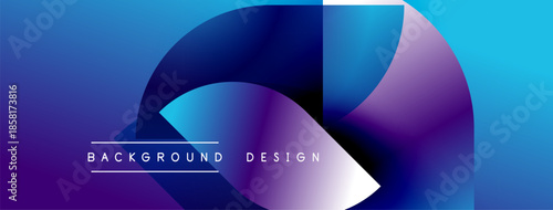 Abstract gradient shapes overlap, creating dynamic visual effect. Blue, purple hues dominate design, text reads background design.