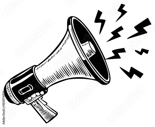 Retro illustration of a megaphone broadcasting sound waves