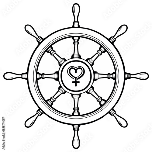Nautical helm with Venus symbol heart for female empowerment and love