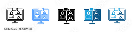 Video Conference icon set multiple style collection