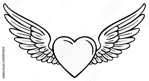 Heart with Wings Symbol for Love, Freedom, and Protection, Monochrome Style