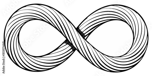 Stylized infinity symbol with swirling lines and a three-dimensional effect