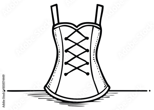 Hand Drawn Illustration of a Victorian Style Corset with Lace Up Front