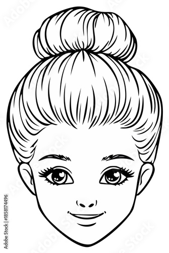 Woman's face with a sleek bun hairstyle comic style illustration