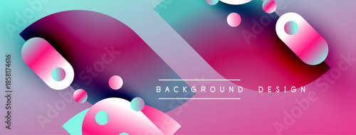 Abstract fluid shapes, vibrant pinks, blues create dynamic background. Modern design elements suggest energy, movement.