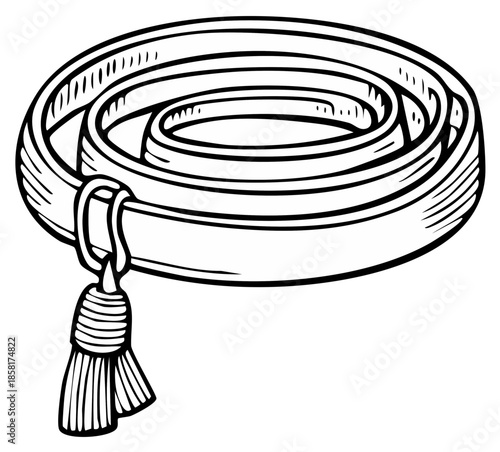 Stylized Drawing of a Rolled Belt with a Tassel Accent for Fashion and Accessories