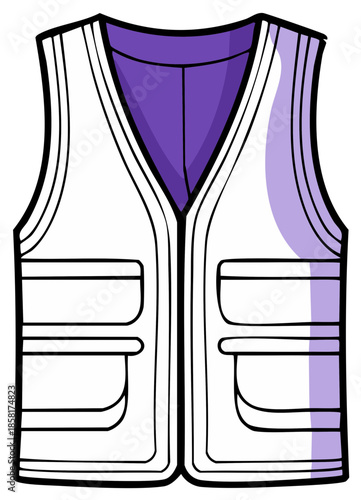 White Vest with Pockets Vector Graphic - Casual Clothing, Utility Apparel, Outfit