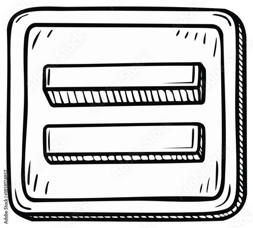 Equal sign symbol in a square outline, hand drawn, math concept.
