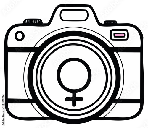 Feminine photography symbol on camera icon outline female gender sign simple concept