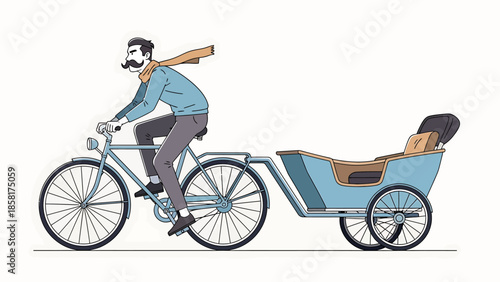 Man riding a bicycle with a trailer.