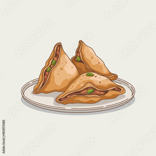 This image showcases a plate of golden-brown samosas filled with savory ingredients, inviting viewers to indulge in delicious traditional cuisine.