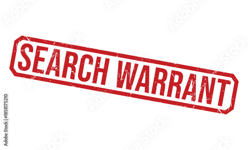 Red search warrant stamp on white background for law enforcement and legal purposes