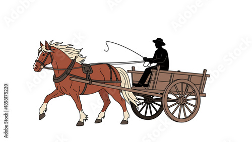 Horse Drawn Cart with a Silhouette Rider.