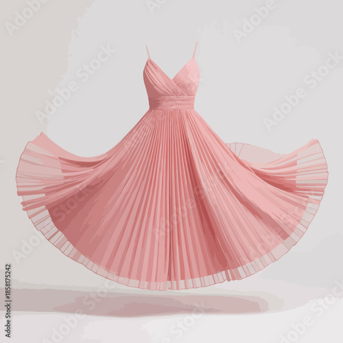A stunning illustration of an elegant pink dress gracefully floating in the air, capturing the beauty of fashion and the art of design in a contemporary and stylish ambiance.