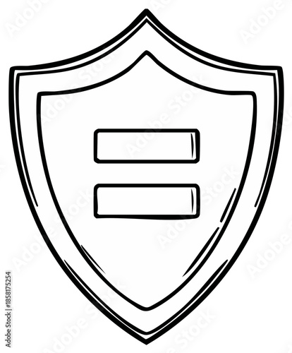 Hand Drawn Shield Emblem Displaying Equality Symbol for Justice and Fairness Concepts