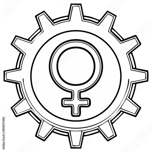 Outline of a Female Symbol Inside Gear - Engineering Concept, Empowerment, Women in Industry