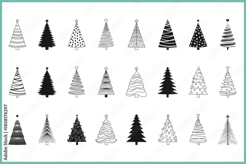Obraz premium Collection of illustrated christmas trees Vector, illustration