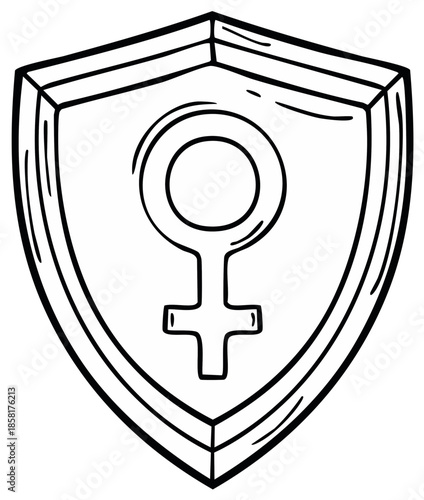 Feminine Symbol in Shield Doodle Illustration: Women's Protection and Empowerment Icon