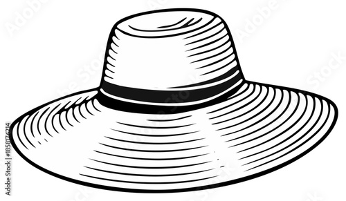 Illustration of a Wide Brimmed Sun Hat with Decorative Band