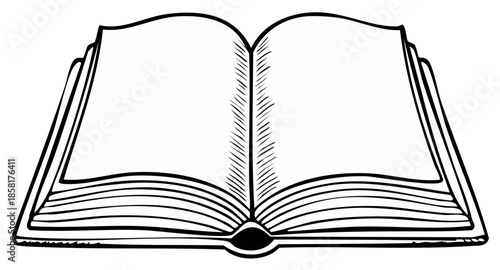 Classic open book with blank pages minimalist line art illustration for text or design
