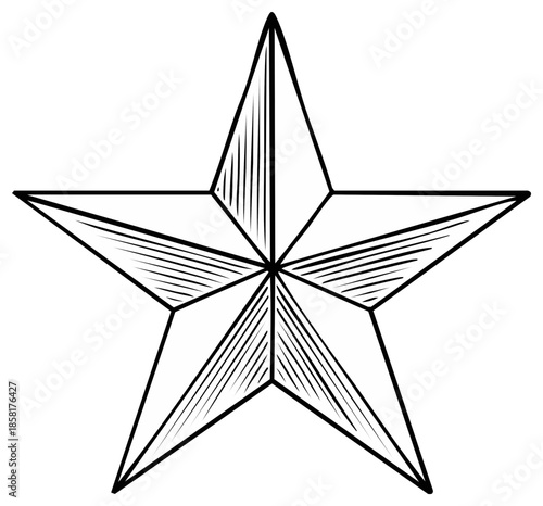 Detailed Sketch of Five Pointed Star Symbol with Hatching