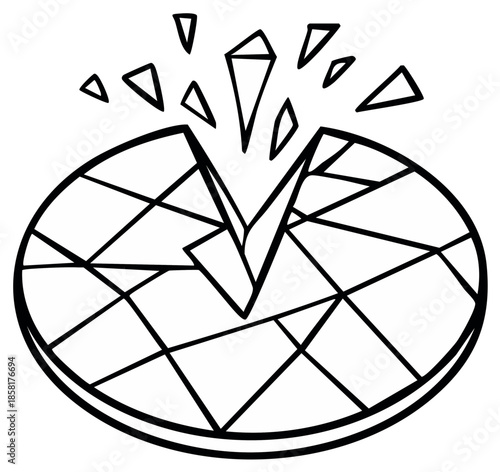 Cracked Round Glass Illustration with Sharp Broken Pieces in Graphic Style