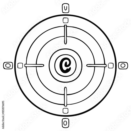 Copyright symbol in crosshairs, target illustration with intellectual property protection for vector resources.