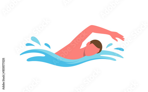 A man swimming energetically through clear blue water, showcasing athleticism and joy in physical activity, ideal for fitness and sports themes in imagery.