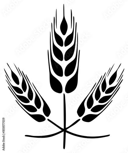 Vector illustration of three stylized wheat ears in a classic emblem or symbol design