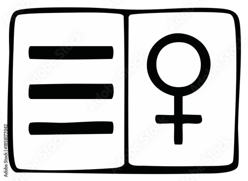 Illustration of a notebook with equality and female symbols