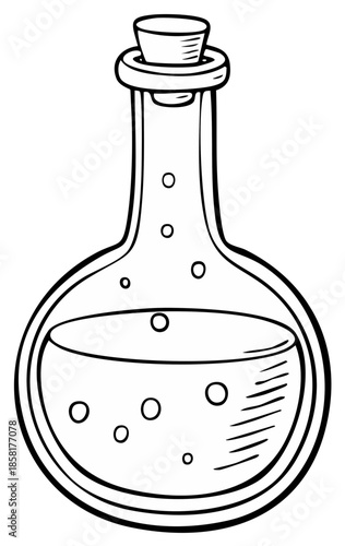 Clear Liquid Bubbles in Round Glass Potion Bottle with Cork Stopper