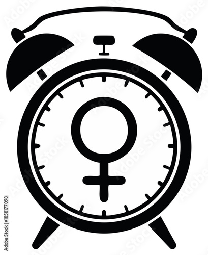 Alarm clock with female gender symbol stands for woman power concept.
