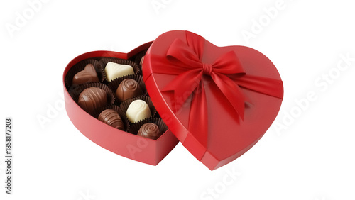 Quadro su tela Heart-shaped box of chocolates with red ribbon isolated PNG, assorted sweets for