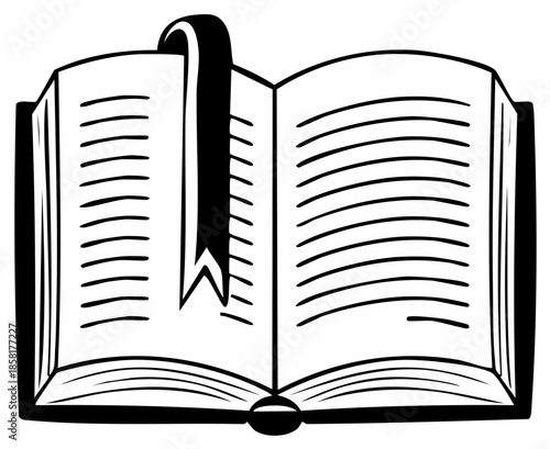 Illustration of an open book with a bookmark sticking out of the pages. Perfect for any reading promotion.