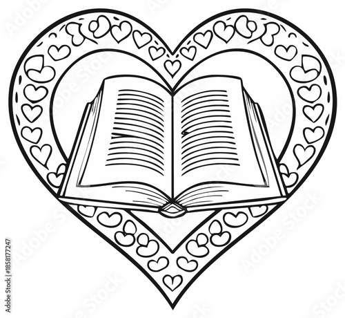 Open Book Inside a Heart Frame: Love of Reading and Knowledge