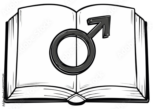 Open book and male symbol artistic design representing gender studies