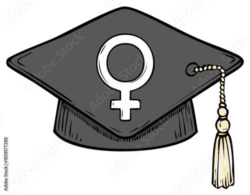 Academic graduation cap with female gender symbol illustration
