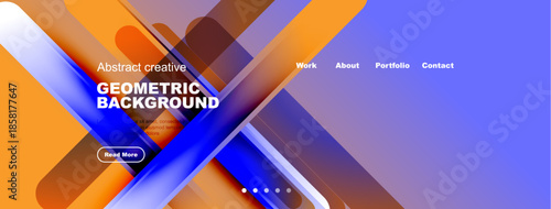 Abstract geometric design. Vibrant colors blend, creating modern website header or banner. Text overlays promote content access.