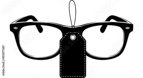 Stylish black framed glasses with a price tag hanging from them Vector