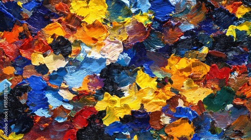 Energetic Abstract Oil Painting with Bold Texture and Rich Colors
