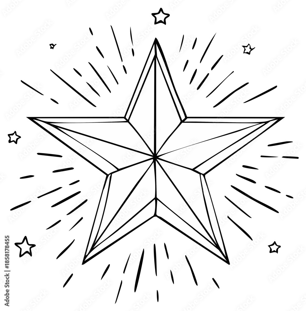 Fototapeta premium Hand Drawn Starburst Radiating From a Single Large Star Illustration