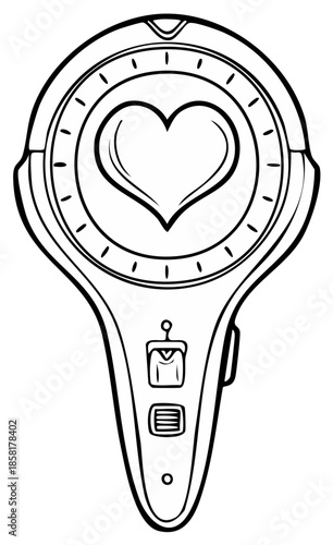 Handheld love meter device with heart symbol and measurement dial