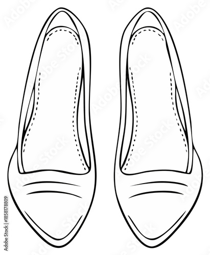 Elegant women's pointed toe shoes line drawing illustration featuring a timeless design great for creating fashion design resources